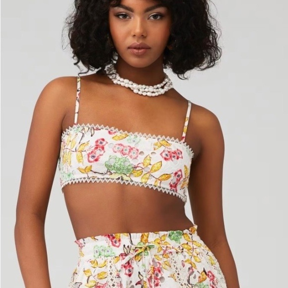 Hemant & Nandita Floral Eyelet Lace Bandeau Crop Top (MSRP: $225) Large